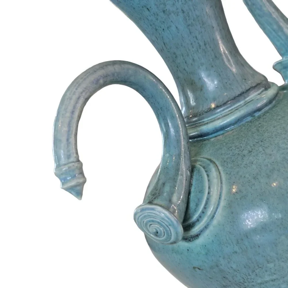 Vintage Robin Egg Blue Michael Schwegmann Studio Pottery Vase Curves Modern 10.5